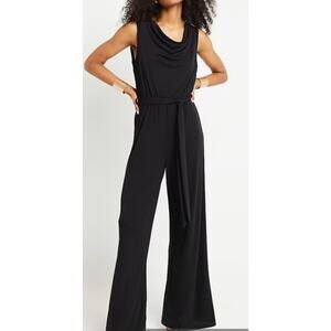 Marina Cole Neck Sleeveless Straight Leg Jumpsuit Size M Medium Black